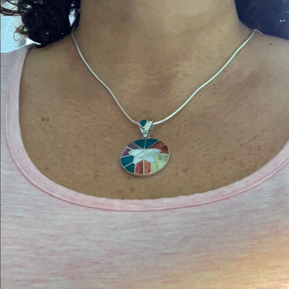 950 Silver Pendant with natural stones - handmade